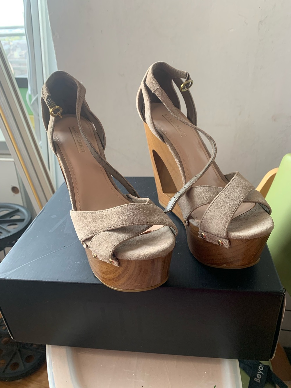 High Heel Platform Sandals in Taupe Suede